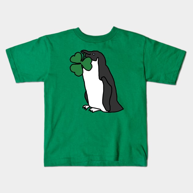 Saint Patricks Day Penguin with Shamrock Kids T-Shirt by ellenhenryart